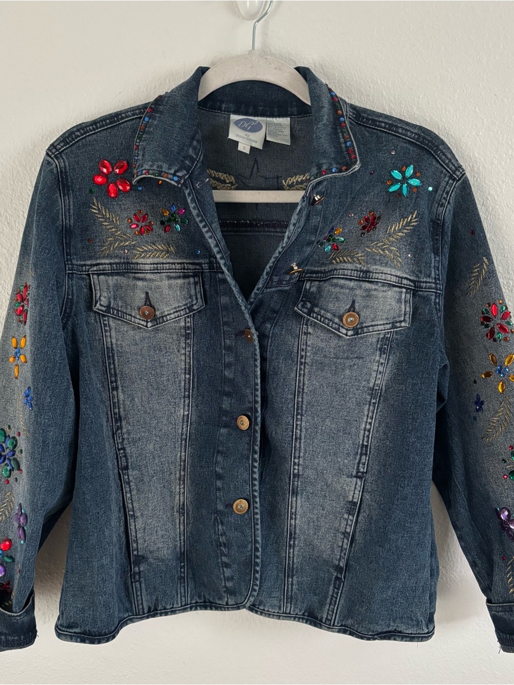 DG2 Diane Gilman Embroidered Denim S Jacket Floral Accents artsy western rodeo